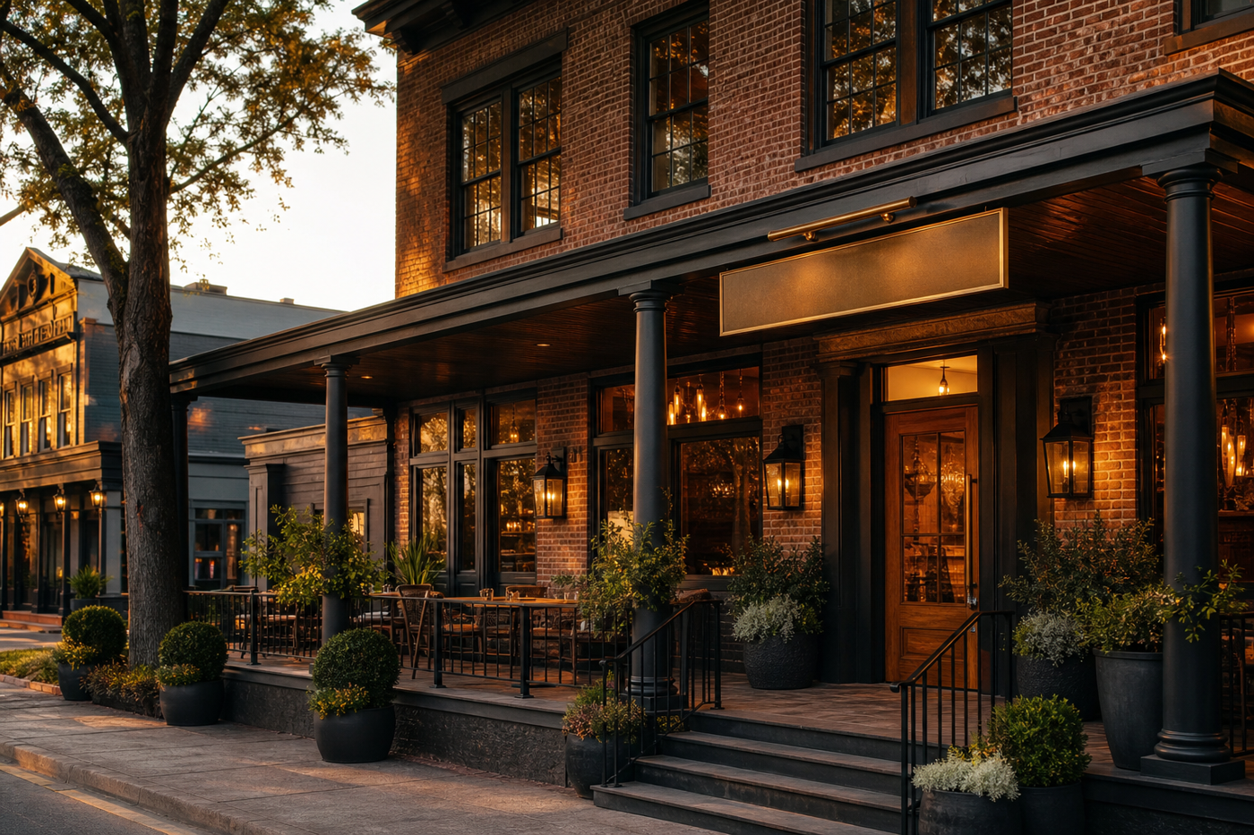 Concept rendering of a brick Nashville exterior and front porch for House of Oak